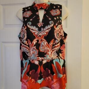 NY & Company Women’s Paisley Print Sleeveless Peplum Bottom Blouse Size Medium